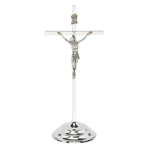 Krzyż stojący srebrny 19 cm chromowany