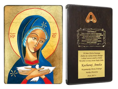 Ikona ECO Matka Boża niosąca Ducha Świętego - Pneumatofora 14x19,5 cm z grawerem