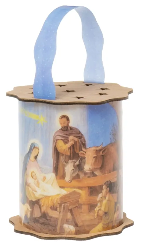 Lampion adwentowy świecący drewniany okrągły niebieski