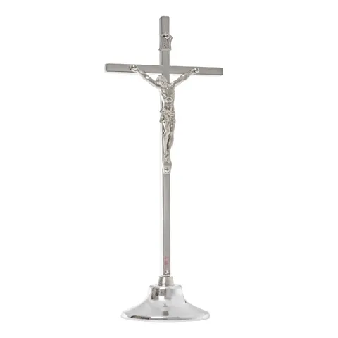 Krzyż stojący srebrny 17,5 cm metalowy