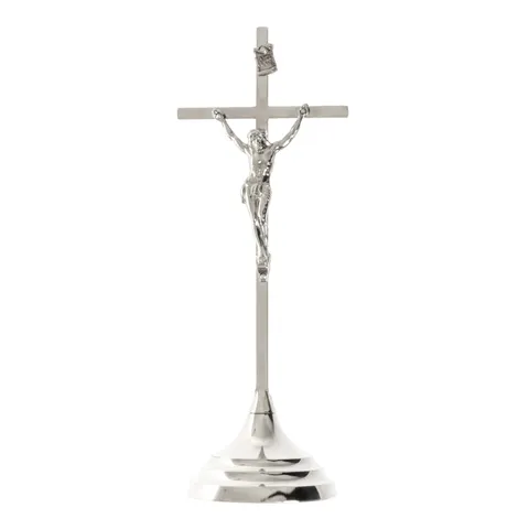 Krzyż stojący srebrny prosty 22 cm metalowy