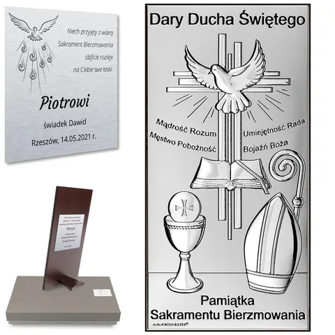 Srebrny obrazek pamiątka Bierzmowania z grawerem 6719