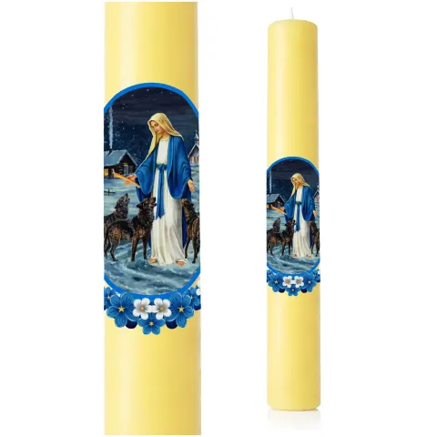 Gromnica 19 cm żółta z Matką Bożą PORĘCZNA