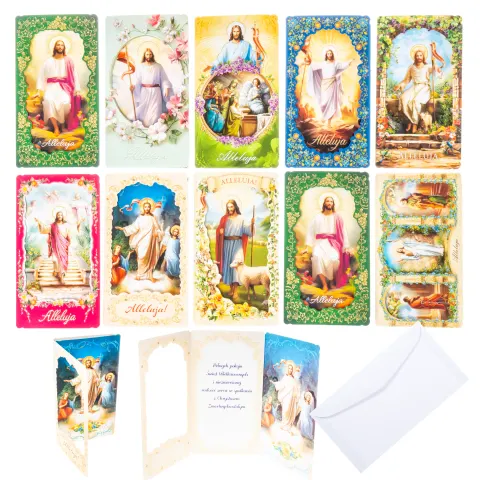 Kartki wielkanocne religijne DL3 BROKATOWE 10 szt