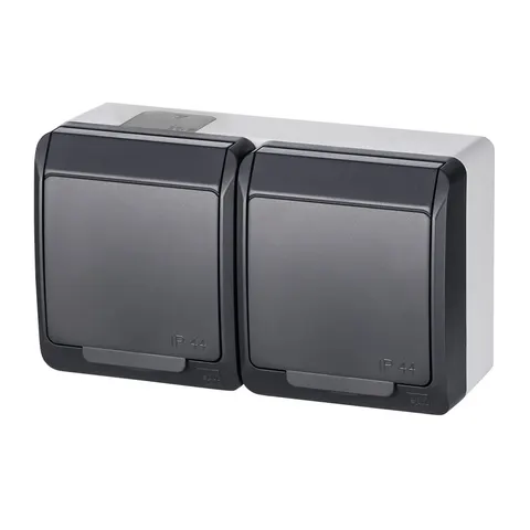 HERMES Gniazdo podwójne natynkowe Schuko IP44 antracyt - 0325-07