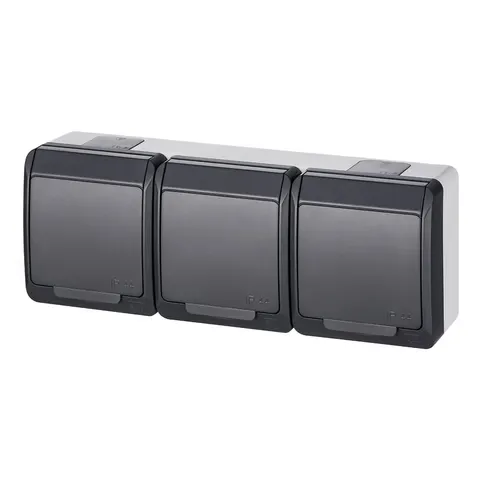 HERMES Gniazdo potrójne natynkowe Schuko IP44 antracyt - 0326-07