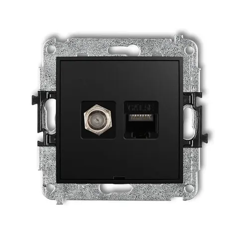 Karlik MINI Gniazdo antenowe pojedyncze SAT typu F + RJ45 czarny mat - 12MGFKBO-1