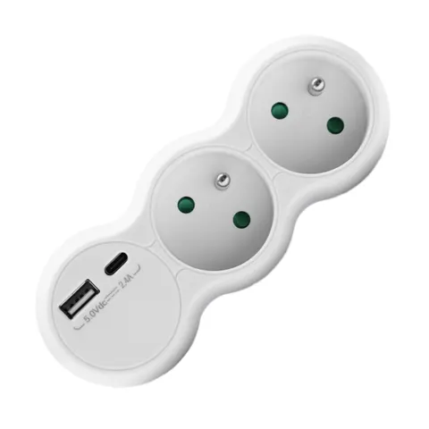 Rozgałęźnik podwójny + ładowarka USB-A + USB-C - W-72050