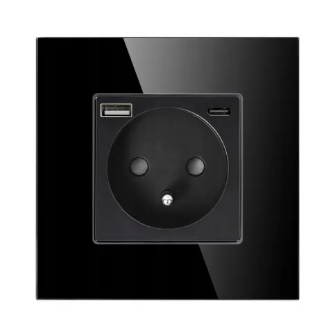 Gniazdo kompletne pojedyncze 2P+Z, USB-A + USB-C, max. 20W czarne