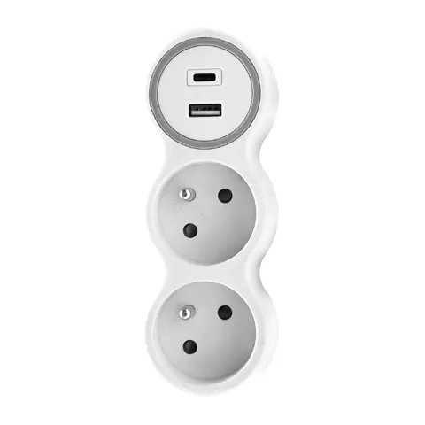 Rozgałęźnik podwójny 2xU/Z, 1xUSB A, 1xUSB C PD20W - R-2CA/B/PD
