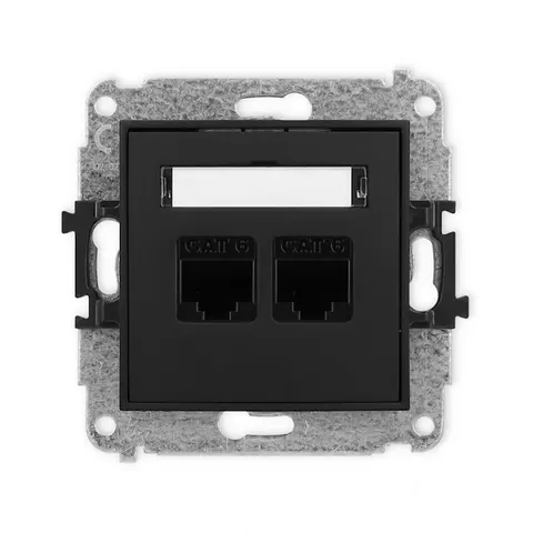 Karlik MINI Gniazdo komputerowe podwójne 2 x RJ45 kat. 6, 8-stykowe czarny mat