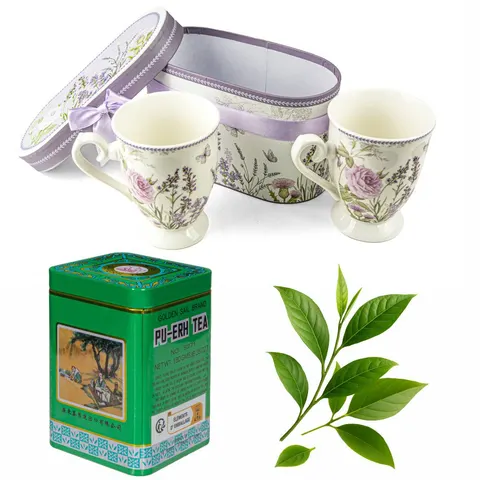 Zestaw prezentowy – 2 porcelanowe kubki + herbata Pu-Erh