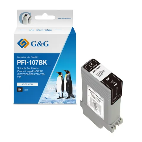 Tusz G&G zamiennik PFI107BK - czarny, 130 ml