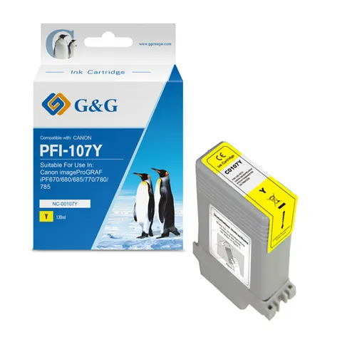 Tusz G&G zamiennik PFI107Y - żółty, 130 ml
