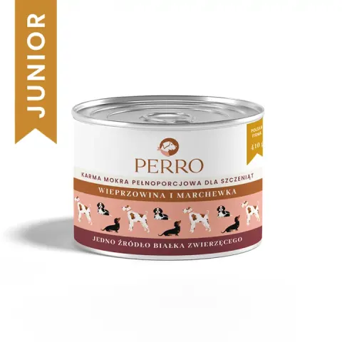 Perro JUNIOR Wieprzowina i marchewka – monobiałkowa formuła 410g