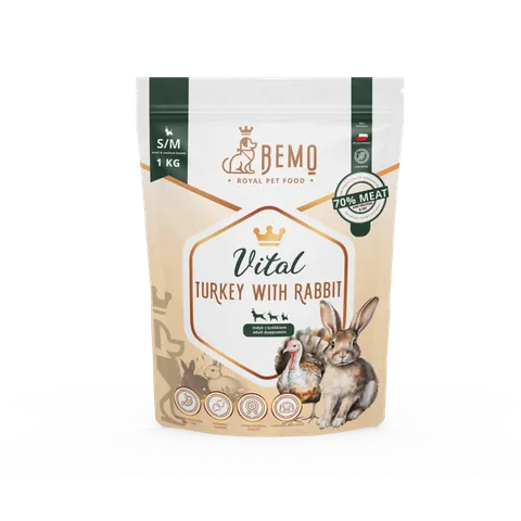 Bemo Vital indyk z królikiem S/M 1 kg – karma sucha dla psów małych i średnich ras