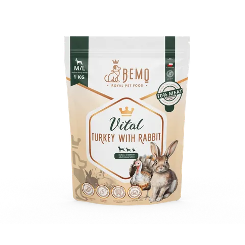 Bemo Vital indyk z królikiem M/L 1 kg – karma sucha dla psów średnich i dużych ras