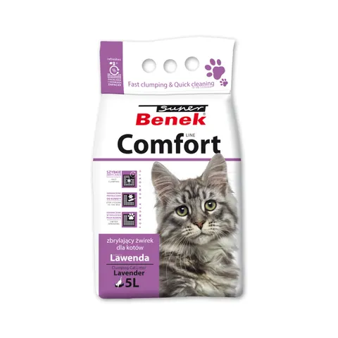 Super Benek Comfort – żwirek dla kota bentonitowy lawendowy 5 l