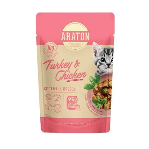 ARATON Kitten Indyk i Kurczak – karma mokra dla kociąt 85 g