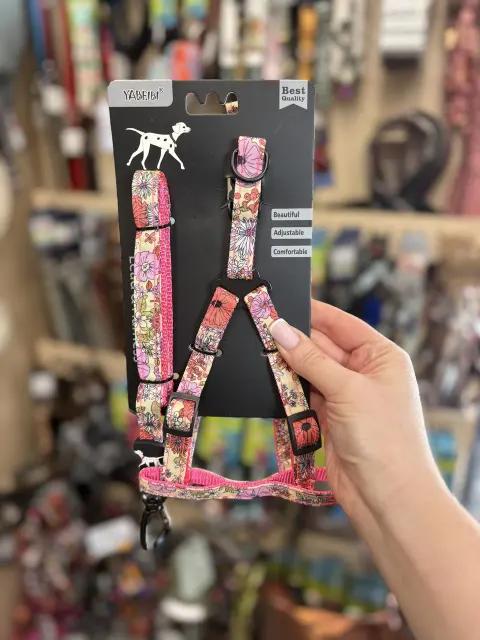 Szelki ze smyczą dla psa Flower M Różówy
