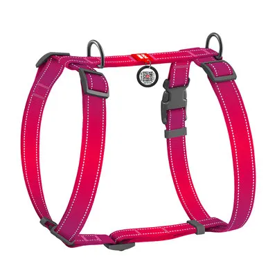 WAUDOG Nylon Mono szelki dla psa anatomiczne – odblaskowe, QR adresówka, różowe M