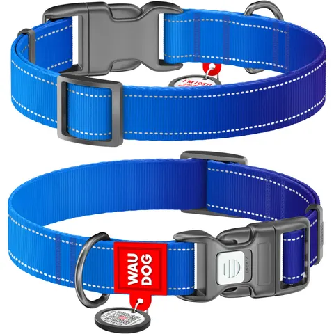 WAUDOG Nylon Mono obroża dla psa – odblaskowa, nylonowa, QR adresówka, ciemnoniebieska XL