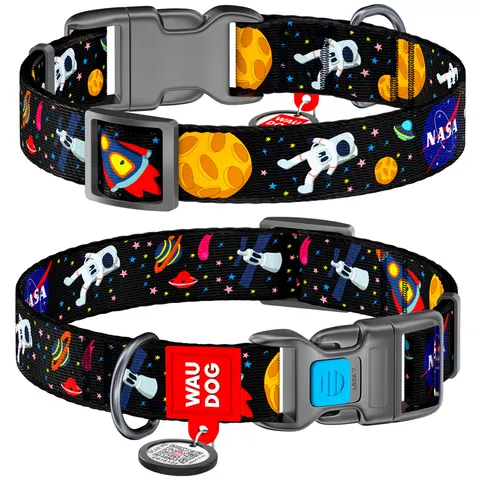 WAUDOG Nylon obroża dla psa – nylonowa, QR adresówka, wzór NASA, L