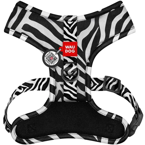 WAUDOG Mesh szelki dla psa – miękkie, oddychające, QR adresówka, wzór Zebra, M