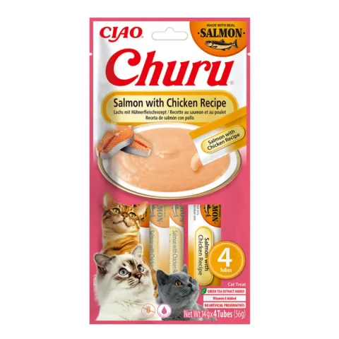 Promocja! INABA CHURU Salmon Chicken - kremowe przysmaki dla kotów łosoś kurczak 4x14g