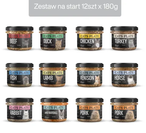 Zestaw 12 słoików na start - Cats Plate 180g