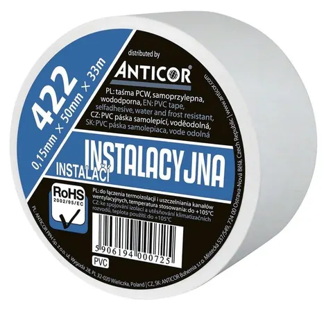Taśma instalacyjna PCW ANTICOR szara 50mm x 33m