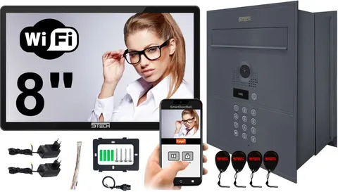 Wideodomofon 5TECH AHD WiFi VERUS ONE PLUS czarny 8" + 84218G Skrzynka antracyt