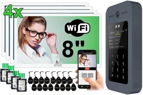 Wideodomofon wielomieszkaniowy 5TECH IP 4 monitory VERMIS 8''biały 83233
