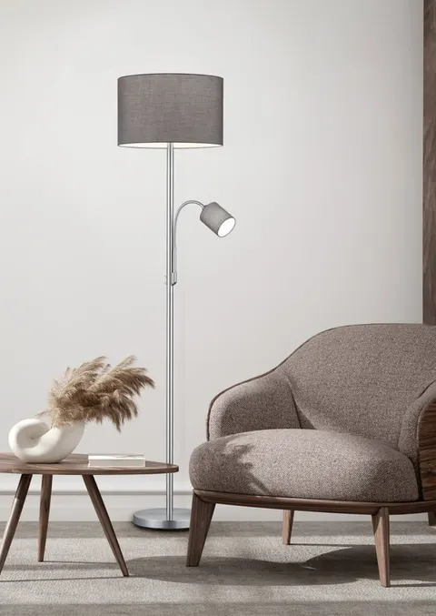 Lampa stojąca Podłogowa Trio 403900211 Hotel 2xE27 170cm x 40cm Nikiel popielaty