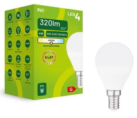 Żarówka LED G45 E14 4W 320lm 4000K INQ ELP024NW