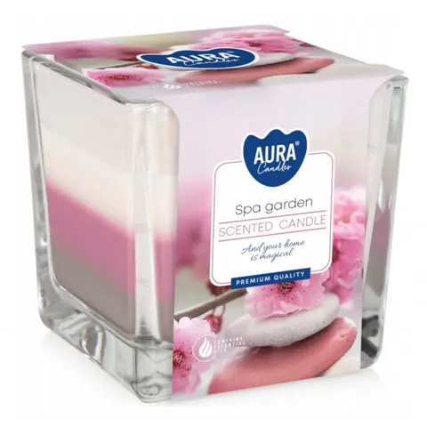 BISPOL AURA Świeca zapachowa w szkle trójkolorowa SNK80-254 OGRÓD SPA, 170 g