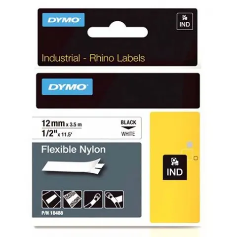 Taśma DYMO 18488 - 3.5m × 12mm, RHINO, czarny druk / biały podkład