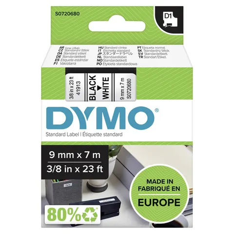 Taśma DYMO S0720680 - 7m × 9mm, D1, czarny druk / biały podkład