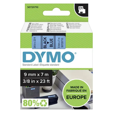 Taśma DYMO 40916 - 7m × 9mm, D1, czarny druk / niebieski podkład