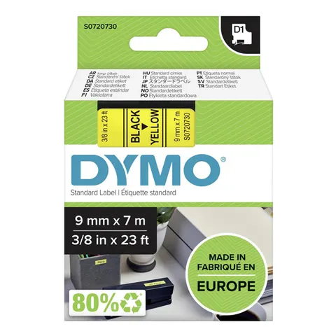 Taśma DYMO 40918 - 7m × 9mm, D1, czarny druk / żółty podkład