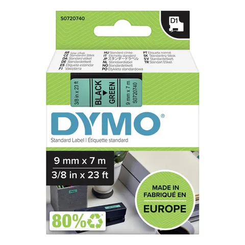 Taśma DYMO 40919 - 7m × 9mm, D1, czarny druk / zielony podkład