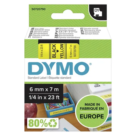 Taśma DYMO 43618 - 7m × 6mm, D1, czarny druk / żółty podkład