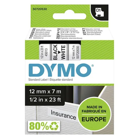 Taśma DYMO S0720530 - 7m × 12mm, D1, czarny druk / biały podkład