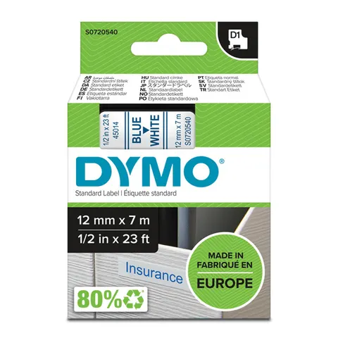 Taśma DYMO 45014 - 7m × 12mm, D1, niebieski druk / biały podkład