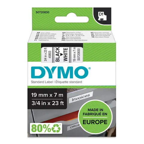 Taśma DYMO S0720830 - 7m × 19mm, D1, czarny druk / biały podkład