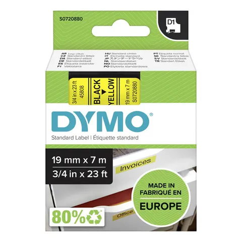 Taśma DYMO 45808 - 7m × 19mm, D1, czarny druk / żółty podkład