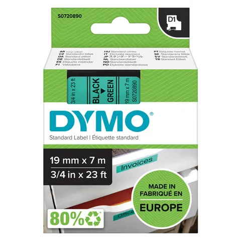 Taśma DYMO 45809 - 7m × 19mm, D1, czarny druk / zielony podkład