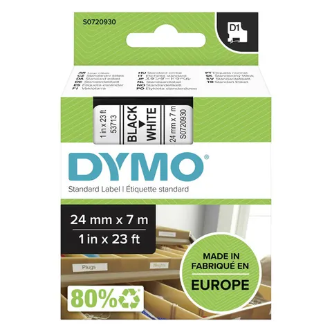 Taśma DYMO 53713 - 7m × 24mm, D1, czarny druk / biały podkład