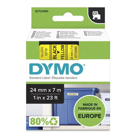 Taśma DYMO 53718 - 7m × 24mm, D1, czarny druk / żółty podkład