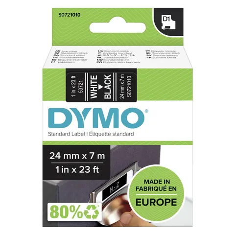 Taśma DYMO 53721 - 7m × 24mm, D1, biały druk / czarny podkład